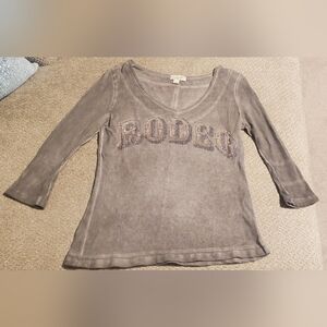 ONE WORLD Gray/brown Long Sleeve Top with Rodeo Design 17x19x23 Size M #0061